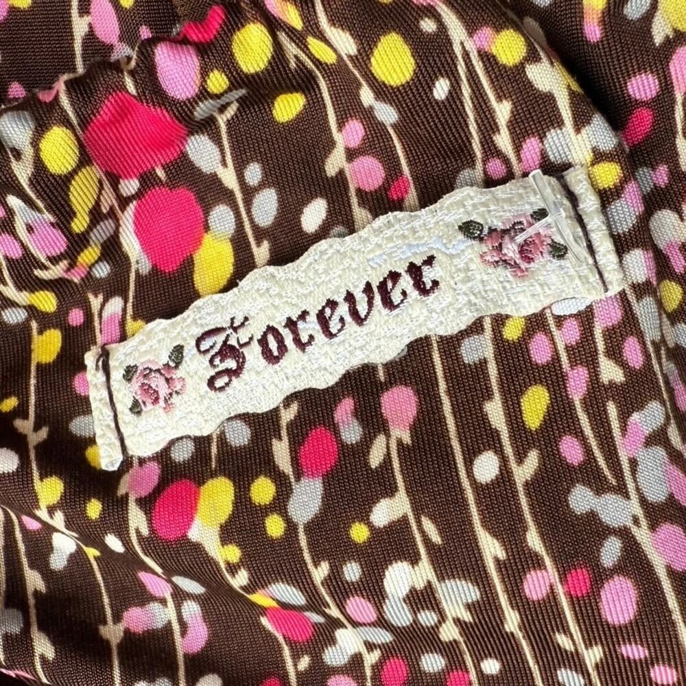 Forever 21 Vintage Brown Floral Babydoll Tank Top Confetti Print Boho Y2K Small - Picture 4 of 6